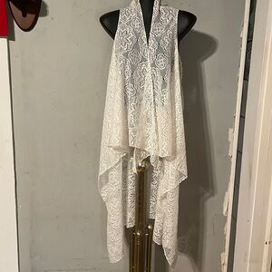 OS Vintage 1988 Time USA cream ivory lace sleeveless open long cardigan